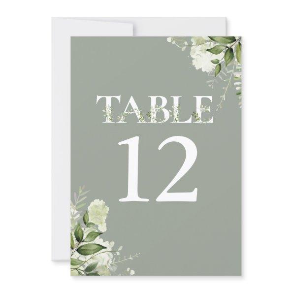 Sage Greenery Floral Typography Table Number