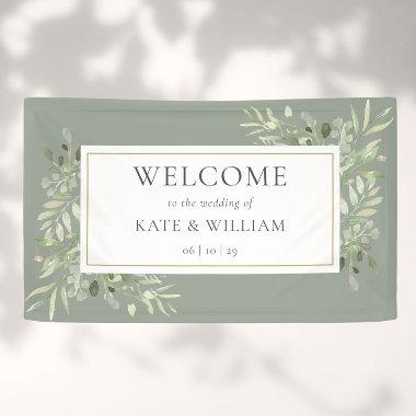 Sage Greenery Foliage Wedding Welcome Banner