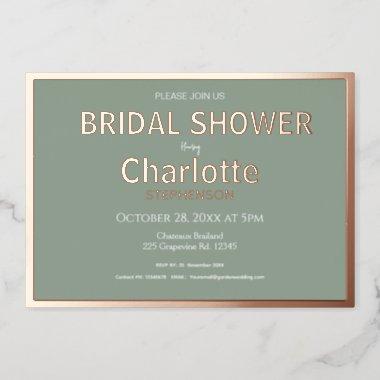 Sage Modern Gold Border Bridal Shower Rose Gold Foil Invitations
