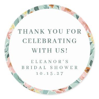 Sage Pink Floral  Custom Thank You Classic Round Sticker
