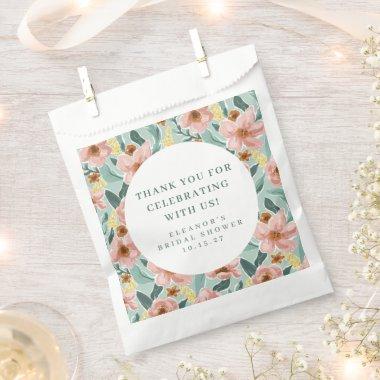 Sage Pink Floral Bridal Shower Custom Thank You Favor Bag