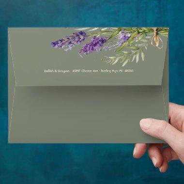 Sage Purple Lavender Floral Casual Wedding Envelope