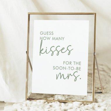 Sage & White Minimal Script How Many Kisses Game Poster
