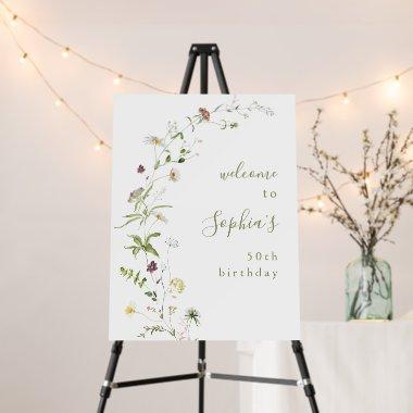Sage Wildflower Boho Any Age Birthday Welcome Sign