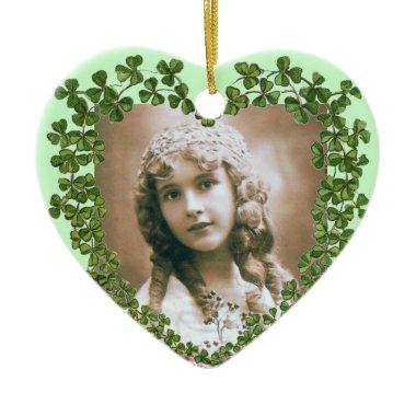 SAINT PATRICK'S SHAMROCK HEART PHOTO TEMPLATE CERAMIC ORNAMENT