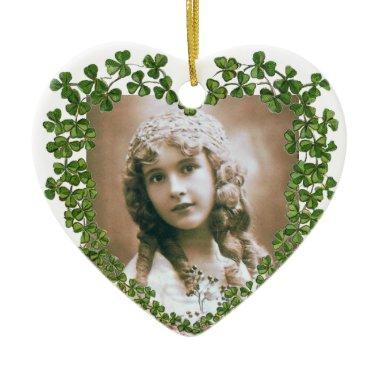 SAINT PATRICK'S SHAMROCK HEART PHOTO TEMPLATE CERAMIC ORNAMENT