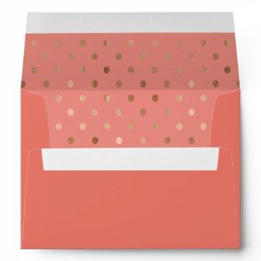 Salmon Colored Rose Gold Polka Dots Lined Envelope