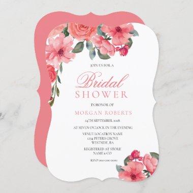 Salmon Peach Pink Floral Bridal shower Invite