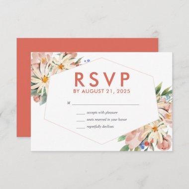 Salmon Red Yellow Wildflower Spring Floral Wedding RSVP Card