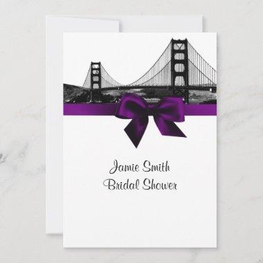 San Fran Skyline Etched BW Purple Bridal Shower Invitations