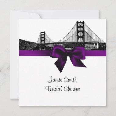 San Fran Skyline Etched BW Purple SQ Bridal Shower Invitations