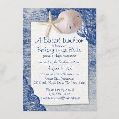 Sand Dollar and Lace Blue Bridal Shower Invitations