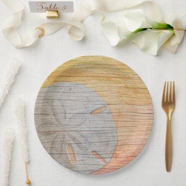 Sand Dollar Wood Look Paper Plates
