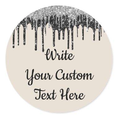 Sand Tan Silver Anniversary Birthday Party Glitter Classic Round Sticker