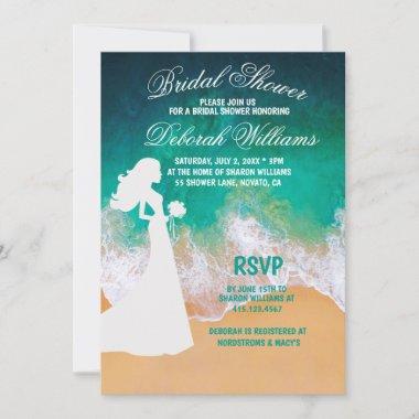 Sandy Beach Ocean Waves Bridal Shower Invitations