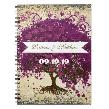 Sangria Magenta Purple Heart Leaf Wedding Notebook