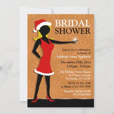 Santa Dress Girl Orange Holiday Bridal Shower Invitations