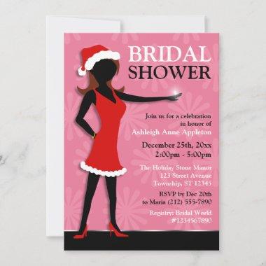 Santa Dress Girl Pink Holiday Bridal Shower Invitations