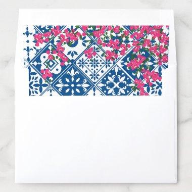 Santorini Blue Tile Bougainvillea Mediterranean Envelope Liner