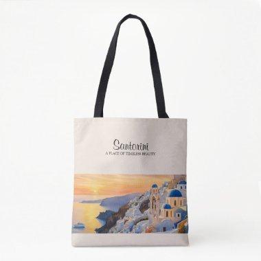 Santorini Watercolor Shoulder Tote Bag