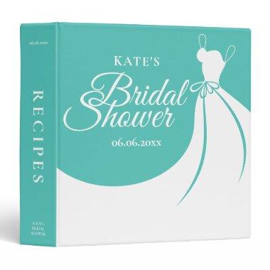 Sapphire Blue Elegant Gown Bridal Shower Recipe 3 Ring Binder