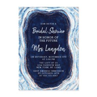 Sapphire Blue Geode Slice Wedding Bridal Shower Invitations