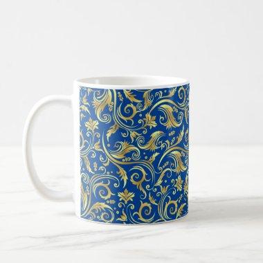 Sapphire Blue Golden Scrollwork Coffee Mug