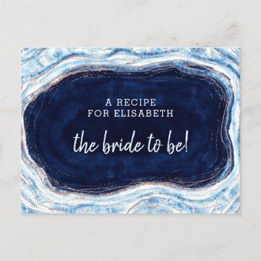 Sapphire Blue Rose Geode Bride to Be Recipe Invitations
