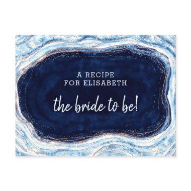 Sapphire Blue Rose Geode Bride to Be Recipe Invitations