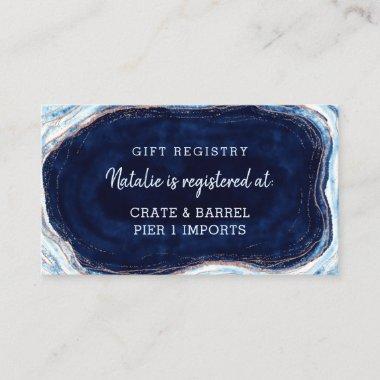 Sapphire Blue Rose Gold Geode Shower Gift Registry Enclosure Invitations