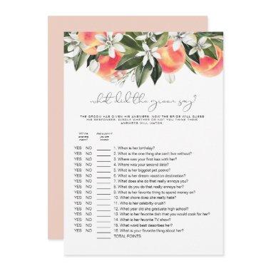 SAVANNAH Peach What Did The Groom Say Bridal Game Invitations