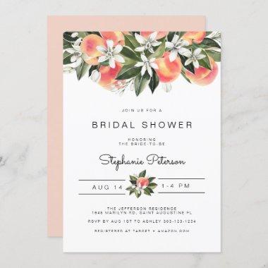 Savannah - Watercolor Peach Floral Bridal Shower Invitations