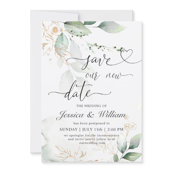 Save our new Date Postponed Watercolor Eucalyptus Invitations