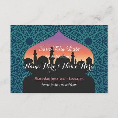 Save The Date Arabian Nights Wedding Teal Invite