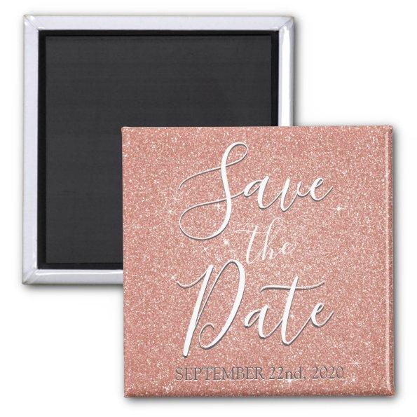 Save the Date Birthday Rose Gold Pink Glitter Magnet