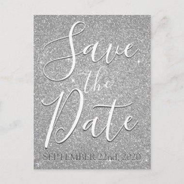 Save the Date Birthday Silver Glitter Announcement PostInvitations