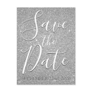 Save the Date Birthday Silver Glitter Announcement Post