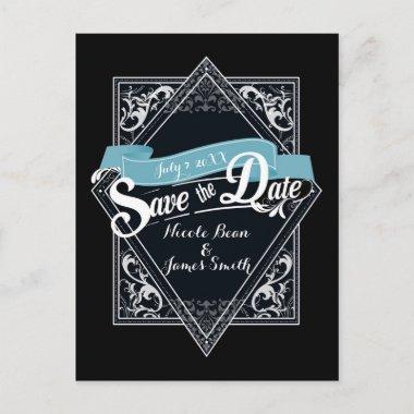 Save The Date Black & Turquoise Blue Engagement PostInvitations
