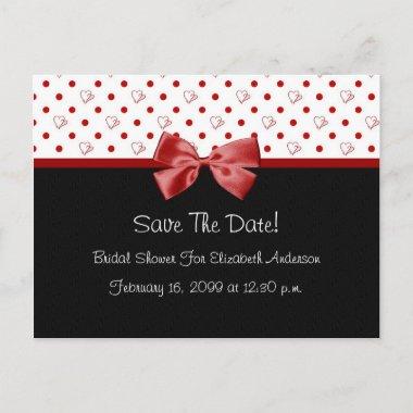 Save The Date Bridal Shower Girly Red Hearts Announcement PostInvitations