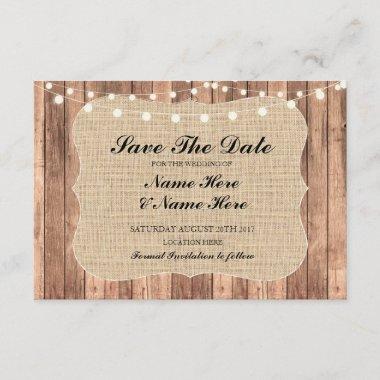 Save The Date Burlap Wood Rustic Wedding Invitations