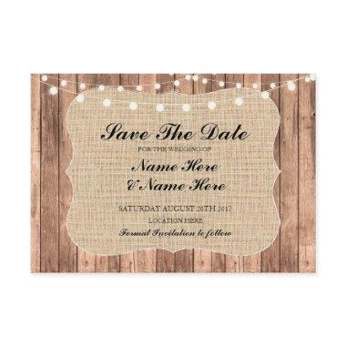 Save The Date Burlap Wood Rustic Wedding Invitations