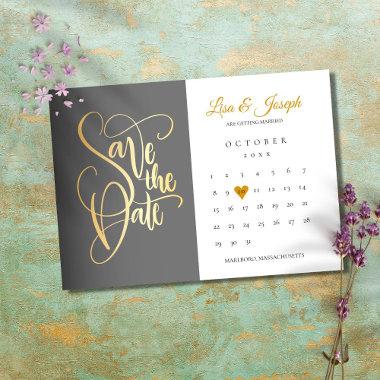 Save the Date Calendar Gold Love Heart