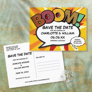 Save the Date Comic Book BOOM Modern Fun Announcement PostInvitations