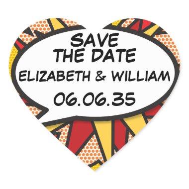 SAVE THE DATE Comic Book Pop Art Speech Bubble Heart Sticker