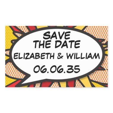 SAVE THE DATE Comic Book Pop Art Speech Bubble Rectangular Sticker