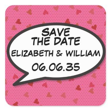 SAVE THE DATE Comic Book Pop Art Speech Bubble Square Sticker