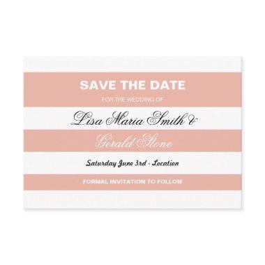 Save The Date Coral & White Elegant Stripe Wedding