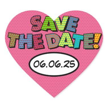 SAVE THE DATE Fun Retro Comic Book Pop Art Heart Sticker