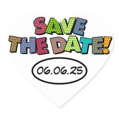 SAVE THE DATE Fun Retro Comic Book Pop Art Heart Sticker