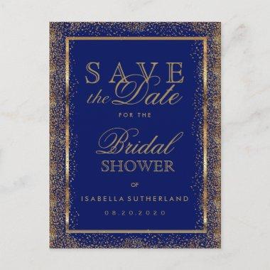Save the Date Gold and Dark Blue - Bridal Shower Announcement PostInvitations